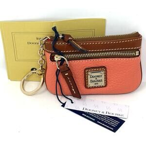 Dooney & Bourke Pebble Grain Coin Case Coral Zippered Pouch Interior Key Ring